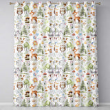 Watercolor Forest Animals Deer Owl Mushrooms Stars Seamless Pattern Warm Beige  Readymade Eyelet Ring Top Thermal 100% Blackout Curtains