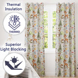 Watercolor Forest Animals Deer Owl Mushrooms Stars Seamless Pattern Soft Blue  Readymade Eyelet Ring Top Thermal 100% Blackout Curtains