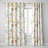 Watercolor Forest Animals Deer Owl Mushrooms Stars Seamless Pattern Soft Blue  Readymade Eyelet Ring Top Thermal 100% Blackout Curtains