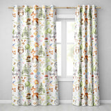 Watercolor Forest Animals Deer Owl Mushrooms Stars Seamless Pattern Sage Green  Readymade Eyelet Ring Top Thermal 100% Blackout Curtains