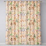 Watercolor Forest Animal Deer Owl Mushrooms Stars Seamless Pattern Light Peach  Readymade Eyelet Ring Top Thermal 100% Blackout Curtains