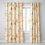 Watercolor Forest Animal Deer Owl Mushrooms Stars Seamless Pattern Light Peach  Readymade Eyelet Ring Top Thermal 100% Blackout Curtains