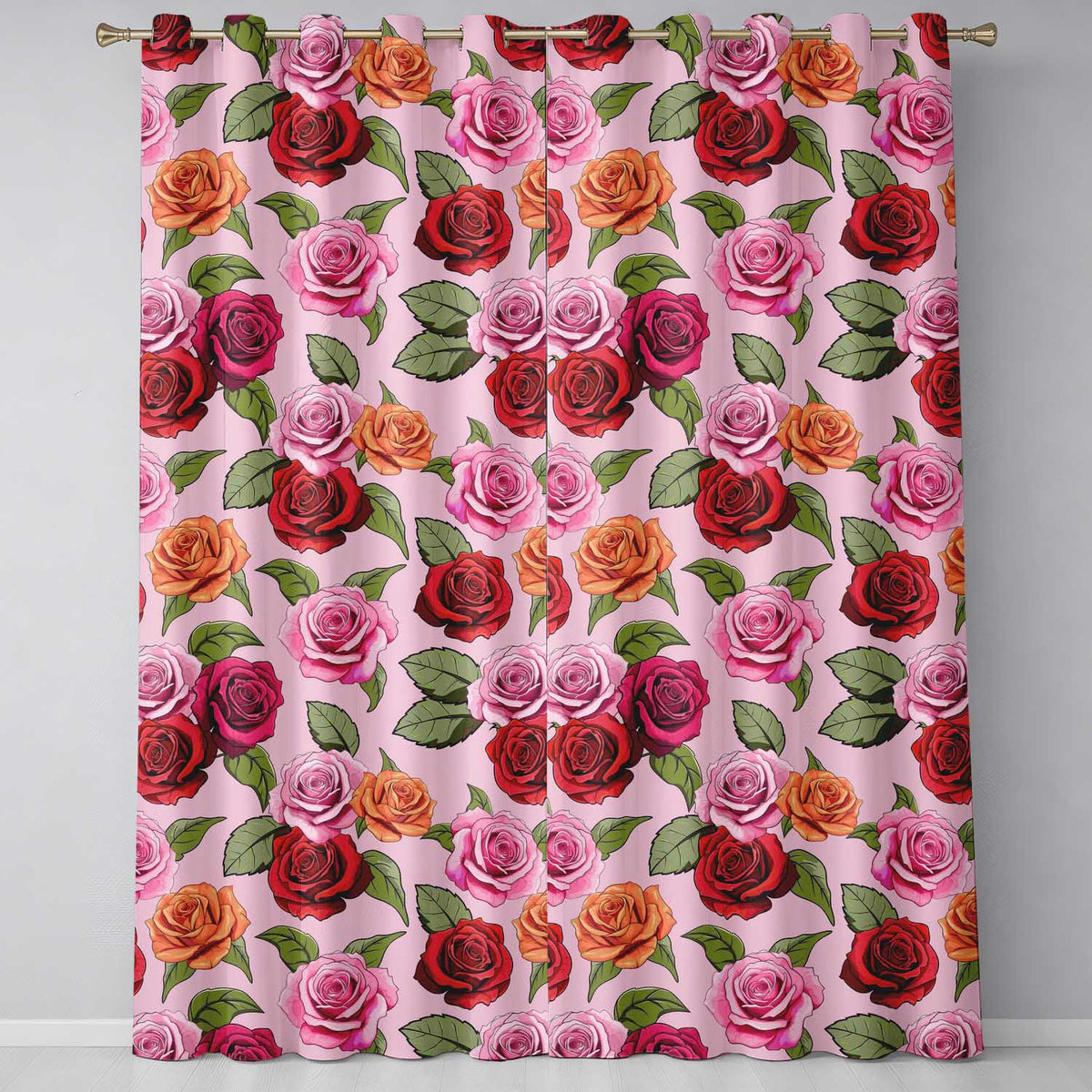 Bold Colorful Rose Flowers Seamless Pattern Dusty Mauve Background  Readymade Eyelet Ring Top Thermal 100% Blackout Curtains
