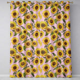 Bright Yellow Sunflower Floral Seamless Pattern Soft Pink Background  Readymade Eyelet Ring Top Thermal 100% Blackout Curtains