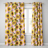 Bright Yellow Sunflower Floral Seamless Pattern Soft Pink Background  Readymade Eyelet Ring Top Thermal 100% Blackout Curtains