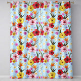 Tropical Hibiscus Bird of Paradise Floral Seamless Pattern Soft Blue Background  Readymade Eyelet Ring Top Thermal 100% Blackout Curtains