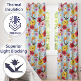 Tropical Hibiscus Bird of Paradise Floral Seamless Pattern Soft Blue Background  Readymade Eyelet Ring Top Thermal 100% Blackout Curtains
