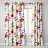 Tropical Hibiscus Bird of Paradise Floral Seamless Pattern Soft Blue Background  Readymade Eyelet Ring Top Thermal 100% Blackout Curtains