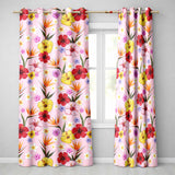 Tropical Hibiscus Bird of Paradise Floral Seamless Pattern Blush Pink  Readymade Eyelet Ring Top Thermal 100% Blackout Curtains