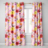 Tropical Hibiscus Bird of Paradise Floral Seamless Pattern Light Pink  Readymade Eyelet Ring Top Thermal 100% Blackout Curtains