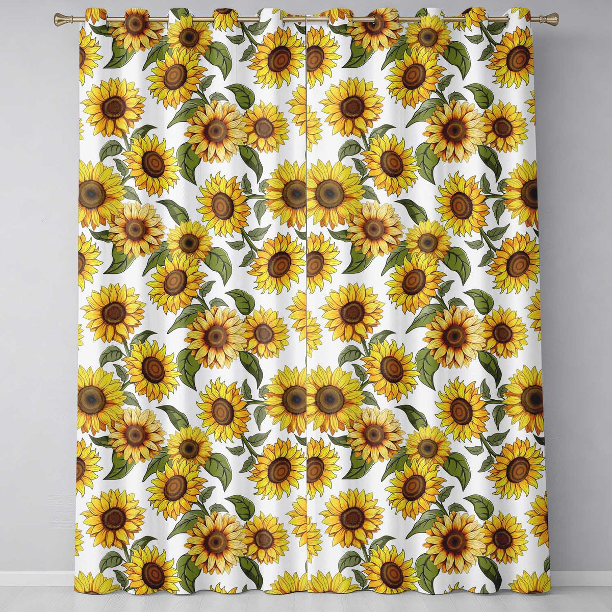 Bright Sunflower Floral Seamless Pattern Neutral Background  Readymade Eyelet Ring Top Thermal 100% Blackout Curtains