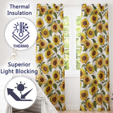Bright Sunflower Floral Seamless Pattern Neutral Background  Readymade Eyelet Ring Top Thermal 100% Blackout Curtains
