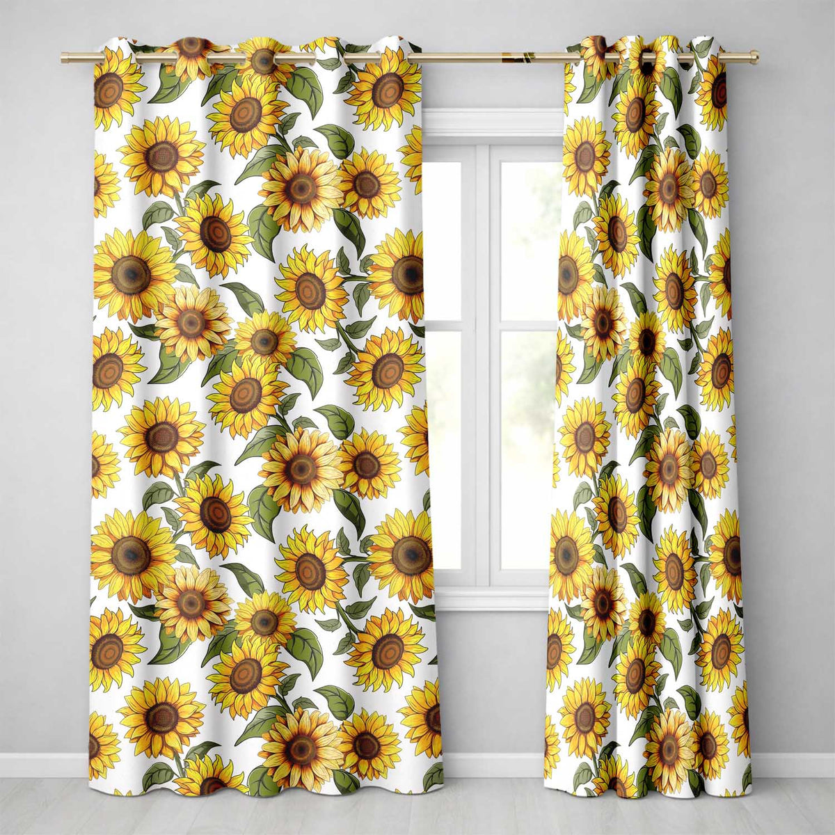 Bright Sunflower Floral Seamless Pattern Neutral Background  Readymade Eyelet Ring Top Thermal 100% Blackout Curtains