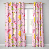 Tropical Cocktail Drinks Seamless Pattern Blush Pink Background  Readymade Eyelet Ring Top Thermal 100% Blackout Curtains