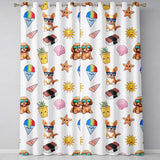 Summer Chihuahua Dog Sunglasses Kawaii Beach  Grey  Seamless Pattern  Readymade Eyelet Ring Top Thermal 100% Blackout Curtains