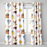 Summer Chihuahua Dog Sunglasses Kawaii Beach  Grey  Seamless Pattern  Readymade Eyelet Ring Top Thermal 100% Blackout Curtains