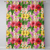 Tropical Hibiscus Flowers Plumeria Leaves Exotic Floral Beige  Seamless Pattern  Readymade Eyelet Ring Top Thermal 100% Blackout Curtains