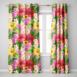 Tropical Hibiscus Flowers Plumeria Leaves Exotic Floral Beige  Seamless Pattern  Readymade Eyelet Ring Top Thermal 100% Blackout Curtains