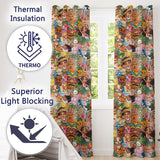 Hawaiian Kids Tiki Mask Pineapple Beach Fun Pink  Seamless Pattern  Readymade Eyelet Ring Top Thermal 100% Blackout Curtains