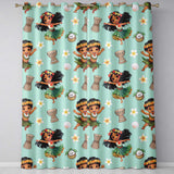 Cute Hawaiian Girl Hula Dance Coconut Shell Teal Background Seamless Pattern  Readymade Eyelet Ring Top Thermal 100% Blackout Curtains