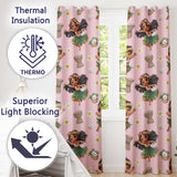 Cute Hawaiian Girl Hula Dance Coconut Shell Pink Background Seamless Pattern  Readymade Eyelet Ring Top Thermal 100% Blackout Curtains