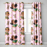 Cute Hawaiian Girl Hula Dance Coconut Shell Pink Background Seamless Pattern  Readymade Eyelet Ring Top Thermal 100% Blackout Curtains