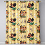 Cute Hawaiian Girl Hula Dance Coconut Shell Yellow Background Seamless Pattern  Readymade Eyelet Ring Top Thermal 100% Blackout Curtains