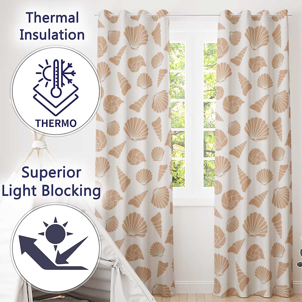 Minimal Seashell Pattern Beige Coastal Background Seamless Pattern  Readymade Eyelet Ring Top Thermal 100% Blackout Curtains