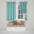 Teal Sun and Seashell Checkerboard Coastal Style Seamless Pattern  Readymade Eyelet Ring Top Thermal 100% Blackout Curtains