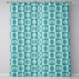 Teal Sun and Seashell Checkerboard Coastal Style Seamless Pattern  Readymade Eyelet Ring Top Thermal 100% Blackout Curtains