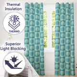 Teal Sun and Seashell Checkerboard Coastal Style Seamless Pattern  Readymade Eyelet Ring Top Thermal 100% Blackout Curtains