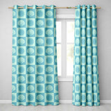 Teal Sun and Seashell Checkerboard Coastal Style Seamless Pattern  Readymade Eyelet Ring Top Thermal 100% Blackout Curtains