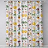 Cute Summer Beach Cartoon Kids Surf Pineapple Dog Seamless Pattern  Readymade Eyelet Ring Top Thermal 100% Blackout Curtains