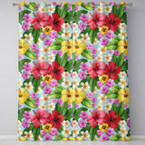 Tropical Hibiscus Flowers Mint Background Plumeria Leaves Seamless Pattern  Readymade Eyelet Ring Top Thermal 100% Blackout Curtains