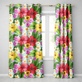Tropical Hibiscus Flowers Mint Background Plumeria Leaves Seamless Pattern  Readymade Eyelet Ring Top Thermal 100% Blackout Curtains