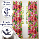 Tropical Hibiscus Flowers Red Background Plumeria Leaves Seamless Pattern  Readymade Eyelet Ring Top Thermal 100% Blackout Curtains