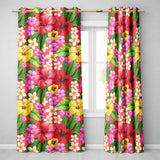 Tropical Hibiscus Flowers Red Background Plumeria Leaves Seamless Pattern  Readymade Eyelet Ring Top Thermal 100% Blackout Curtains