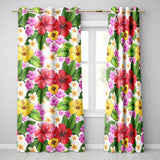 Tropical Hibiscus Flowers White Background Plumeria Leaves Seamless Pattern  Readymade Eyelet Ring Top Thermal 100% Blackout Curtains