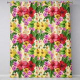 Tropical Hibiscus Flowers Cream Background Plumeria Leaves Seamless Pattern  Readymade Eyelet Ring Top Thermal 100% Blackout Curtains