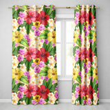 Tropical Hibiscus Flowers Cream Background Plumeria Leaves Seamless Pattern  Readymade Eyelet Ring Top Thermal 100% Blackout Curtains