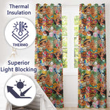 Cute Hawaiian Kids Teal Background Tiki Beach Summer Cartoon Seamless Pattern  Readymade Eyelet Ring Top Thermal 100% Blackout Curtains