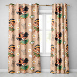Cute Hula Girl Peach Background Tropical Flowers Coconut Seamless Pattern  Readymade Eyelet Ring Top Thermal 100% Blackout Curtains
