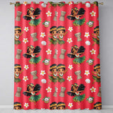 Cute Hula Girl Red Background Tropical Flowers Coconut Seamless Pattern  Readymade Eyelet Ring Top Thermal 100% Blackout Curtains