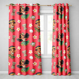Cute Hula Girl Red Background Tropical Flowers Coconut Seamless Pattern  Readymade Eyelet Ring Top Thermal 100% Blackout Curtains