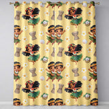 Cute Hula Girl Yellow Background Tropical Flowers Coconut Seamless Pattern  Readymade Eyelet Ring Top Thermal 100% Blackout Curtains