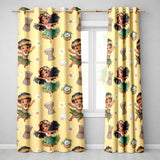 Cute Hula Girl Yellow Background Tropical Flowers Coconut Seamless Pattern  Readymade Eyelet Ring Top Thermal 100% Blackout Curtains