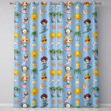 Cute Summer Beach Kids Surfing Sun Pineapple Dog Blue Seamless Pattern  Readymade Eyelet Ring Top Thermal 100% Blackout Curtains