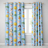 Cute Summer Beach Kids Surfing Sun Pineapple Dog Blue Seamless Pattern  Readymade Eyelet Ring Top Thermal 100% Blackout Curtains