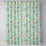 Cute Sea Turtles And Starfish Kawaii Teal Seamless Pattern  Readymade Eyelet Ring Top Thermal 100% Blackout Curtains