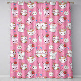 Cute Strawberry Cat Coffee Cups Bright Pink Kawaii Seamless Pattern  Readymade Eyelet Ring Top Thermal 100% Blackout Curtains